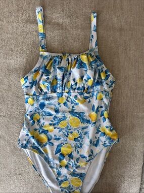 SHEIN Yellow & Blue Lemon Print One-Piece Swimsuit